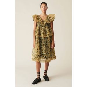 Ganni Yellow Floral Midi Dress